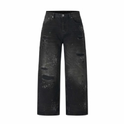 2026 Regular Fit Black Rhinestone Drilling Men Jeans Customized