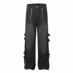 High Street Men's Straight Leg Jeans Black Designer Cargo Jeans