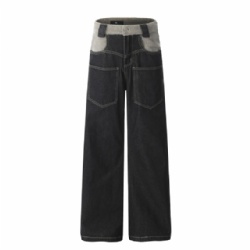2026 Factory Price Men's Patchwork Jeans Raw Material Straight Leg Jeans