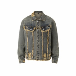 2026 Vintage Washed  Denim Jacket Ripped Men Denim Coat
