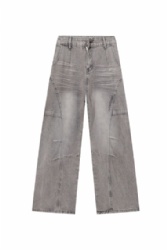 2026 Vintage Washed Grey Men Jeans Loose Cut Jeans for Men