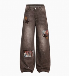2026 Brown Vintage Washed Men's Jeans Embroidery Jeans for Men