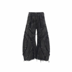 2026 Designer Black Rough Hem Decoration Men Jeans Customized