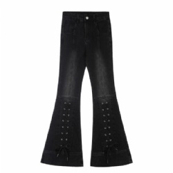 2026 Black High Waist Lace Up Designer Women Flare Jeans Customized