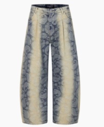 Factory Price Paisley Printed Men 's Jeans Vintage Washed Baggy Jeans