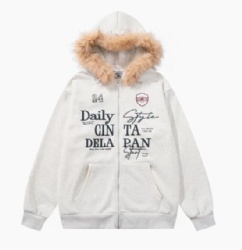 Factory Price 2026 Fur hoodie Zip Up Printed Men's Hoodies Customized