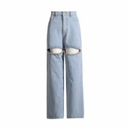 2026 Factory Price Ripped Rhinestone Docoration Women Jeanes