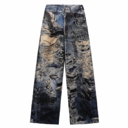 2026 Factory Price Graffiti Printed Men Jeans Distressed  Loose Cut Jeans For Men Customized