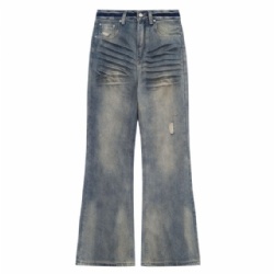 Factory Price Vintage Washed Crinkle Women Jeans Women Flare Jeans Customized