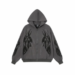 2026 DTG Printed Men Rhinestone Drilling Hoodie Zip Up Hoodie for Men