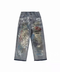 2026 Men Vintage Washed Men Jeans Graffiti High Street Men's Jeans