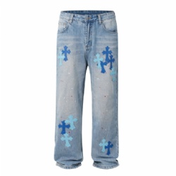 2026 Leather Patch Designer Men's Denim Straight Leg Jeans Customized