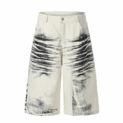 2026 Men's Dirty Washed Jeans Shorts High Street Wide Leg Shorts Pants
