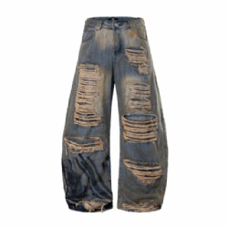 2026 Heavy Washed Distressed Men Jeans Baggy Fit Jeans for Men