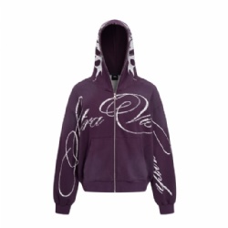 2026 DTG Printed Zipper Hoodie Acid Washed Purple Hoodie for Men