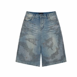 2026 Men Rhinestone decoration Jeans Shorts Wide Leg Denim Shorts