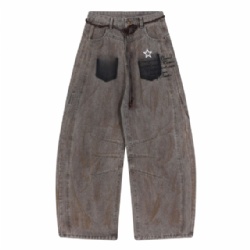 2026 Men Vintage Dirty Washed Jeans Printed Baggy Style Jeans for Men