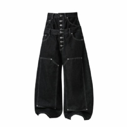 2026 Button Fly Men Jeans Black Embroidery Baggy Style Men's Jeans