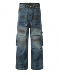 Factory Price Rust Washed Mens Cargo Jeans Customized