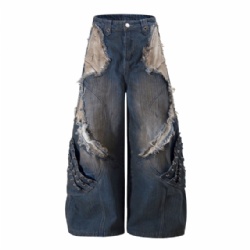 High Street Baggy Style Men Jeans Vintage Washed Men Ripped Jeans
