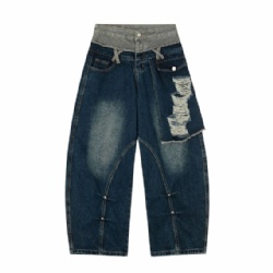2025 Contrast Double Waistband Men Jeans Baggy Style Jeans for Men