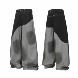 2025 High Street Contrast Color Patchwork Men Jeans Baggy Style Jeans for Men