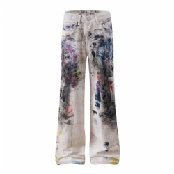 Factory Price Graffiti Print Men Jeans Flare Leg Men White Jeans