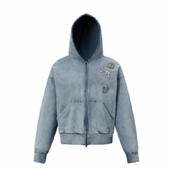 Vintage Washed Men's Zip Up Hoodie Distressed Design Men Sweat Coat