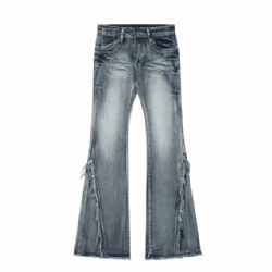 High Waist Slim Fit Women Flare Jeans Distressed Fringe Jeans for Women Customized